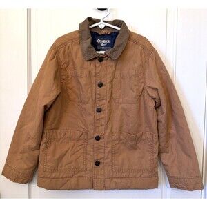 Oshkosh Boy's Chore Coat 7 Corduroy Collar Quilted Lining Tan Canvas Barn Jacket